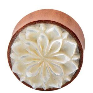 Double Flared Saba Wood With Hand Caved Mother Of Pearl Mandala Inlay